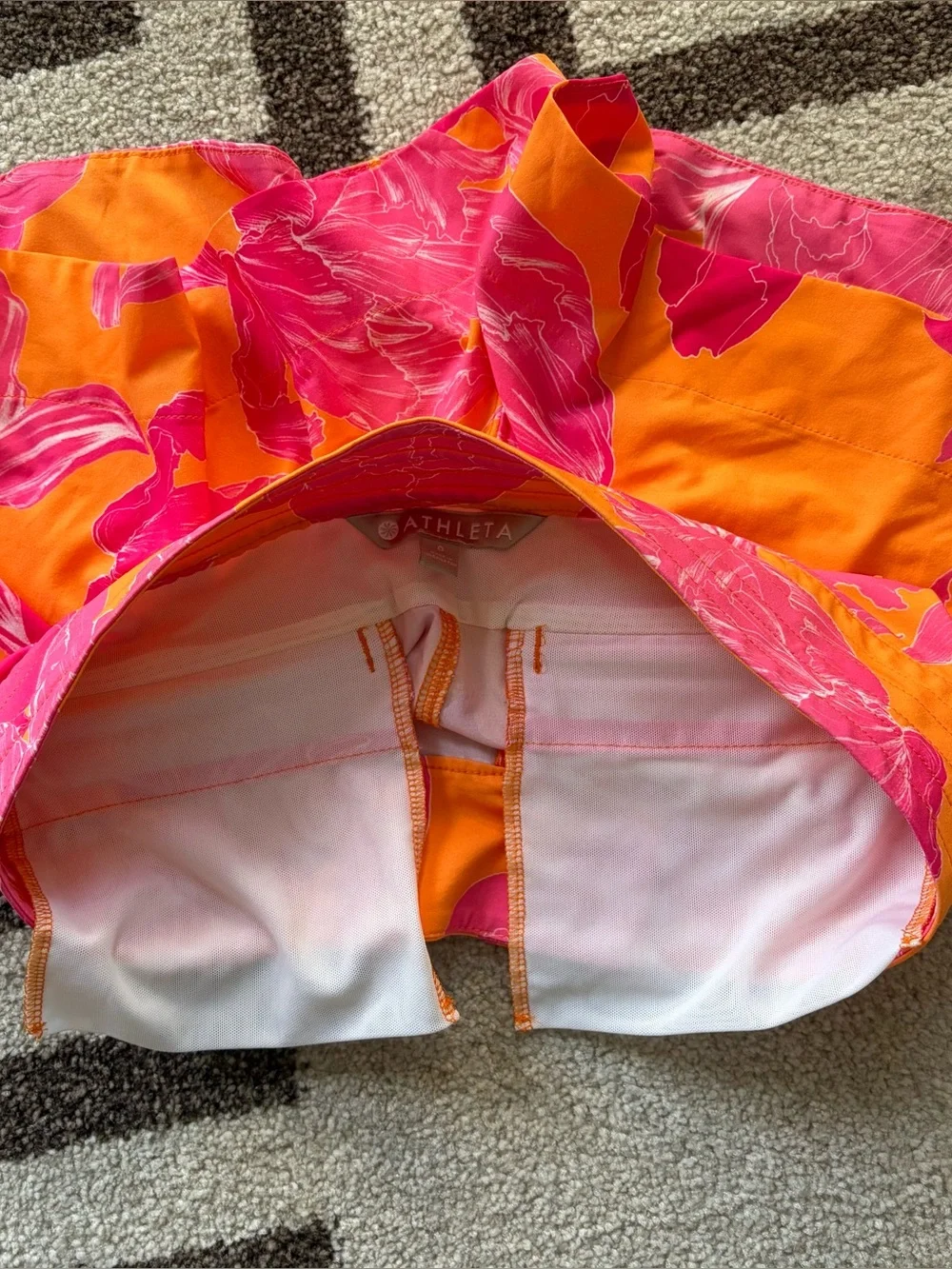 Athleta Hudson Floral Tropical Pocket Pull On Orange Pink Board Swim Shorts Sz S